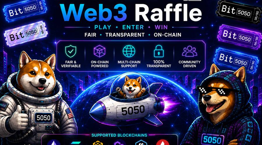 BIT5050 decentralized raffle platform deployed across Ethereum, Base, Solana, Avalanche, TON, Bittensor, Cardano, Sui, BNB Chain, Moonbeam, Hyperliquid, and Polkadot